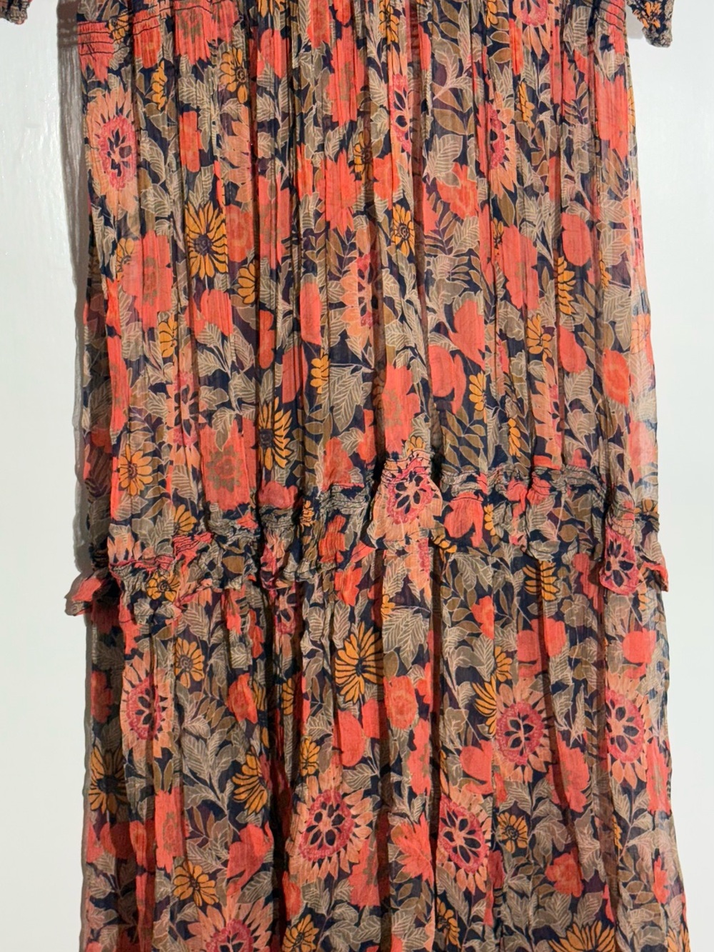 Anthropologie The Marais Printed Chiffon Maxi Dress in Red M Petite Boho Tiered - Picture 4 of 12